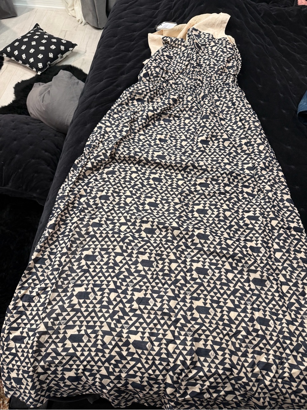 Armani Jeans Black and Cream Geometric Maxi Dress